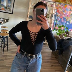 free people black tie up top